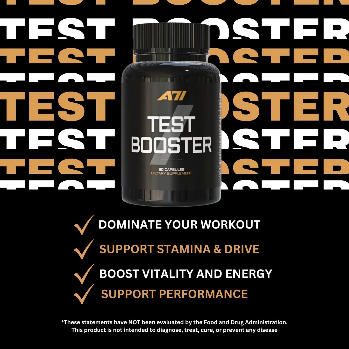 A71 Test Booster for Men | Dual-Action Formula for Active Lifestyles | 60 Capsules | Made in USA