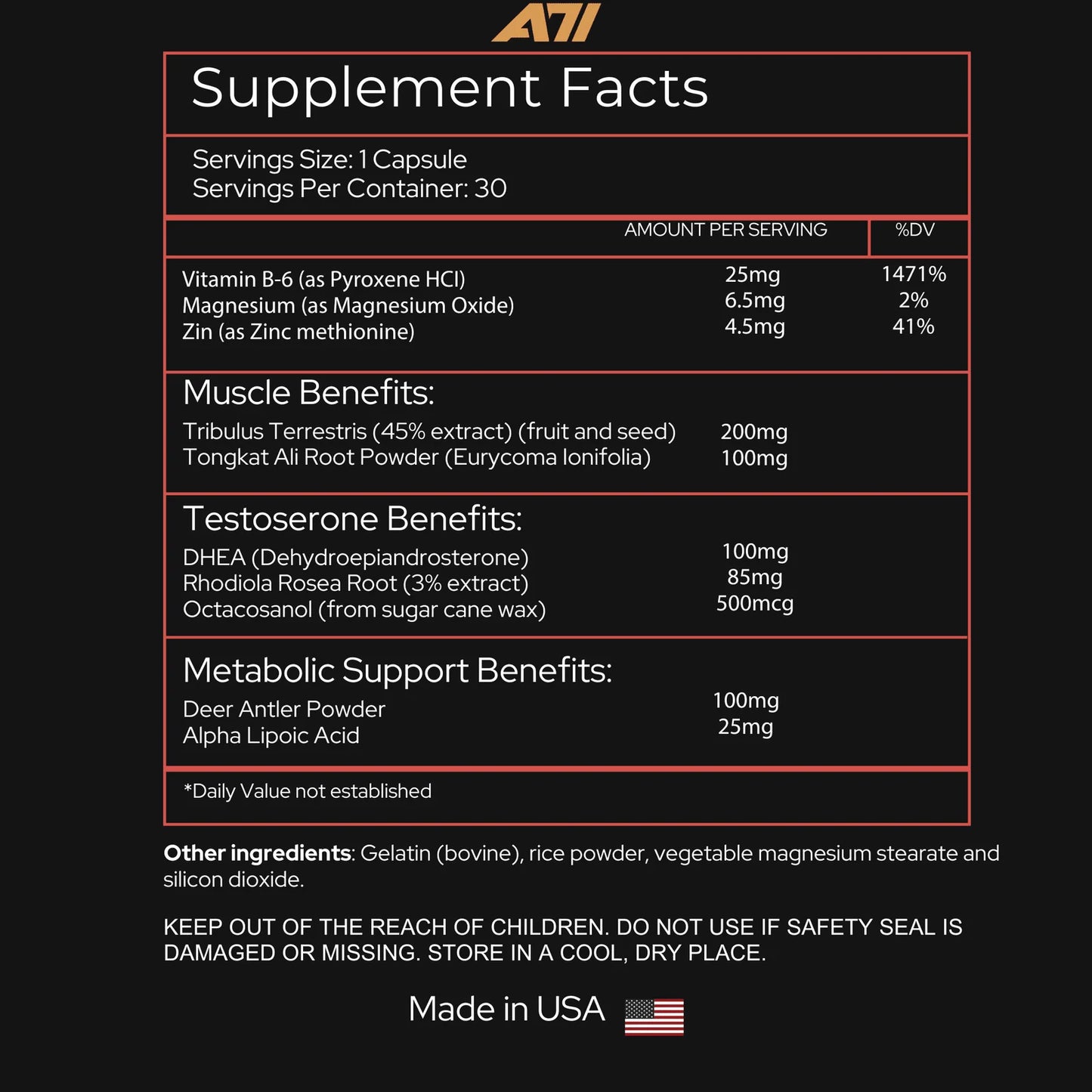 A71 Muscle Maker 3.0 | Muscle Support Formula with Tongkat Ali, Rhodiola, Tribulus, Zinc & Vitamin B6