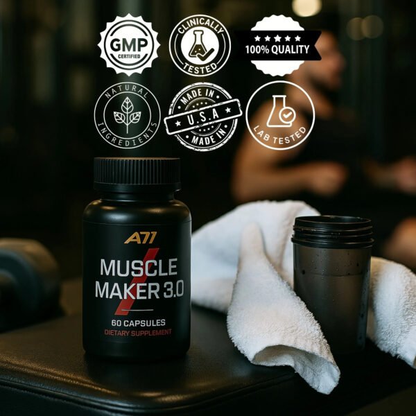 A71 Muscle Maker 3.0 – Strength & Performance Support, Muscle Builder with Tongkat Ali, Rhodiola, Tribulus, Zinc & B6 - Image 4